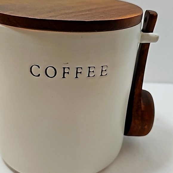 Hearth & Hand with magnolia stoneware wood coffee tea canister spoon counter - Picture 2 of 12